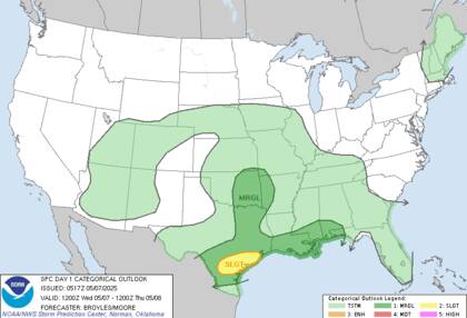 Tormentas eléctricas con granizo grande y vientos dañinos amenazan el corredor San Antonio-Corpus Christi en Texas este miércoles