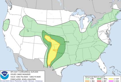 Tormentas eléctricas con ráfagas de 100 km/h amenazan Kansas y Oklahoma este jueves, según el SPC