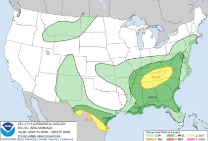 Tormentas eléctricas severas amenazan el Valle de Tennessee y los Apalaches, con granizo de más de 5 cm y ráfagas destructivas