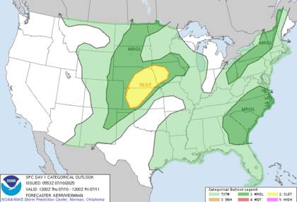 Tormentas severas amenazan Kansas, Nebraska e Iowa con granizo destructivo, vientos de hasta 120 km/h y posible formación de tornados este jueves por la tarde-noche, según el Centro de Predicción de Tormentas