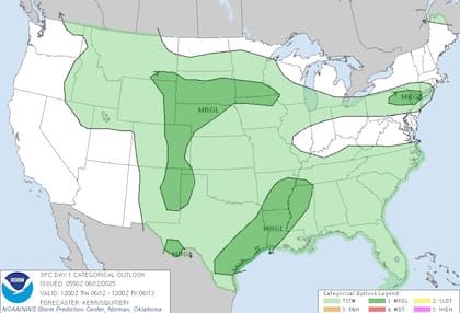 Tormentas severas desde Texas a Memphis: vientos destructivos y granizo en riesgo marginal