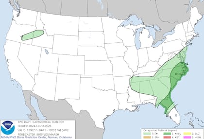 Tormentas severas en el Atlántico Medio: Carolina del Norte, Carolina del Sur y el norte de Florida enfrentan ráfagas intensas y granizo