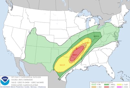 Tormentas severas en el centro de EE.UU.: riesgo de tornados destructivos y granizo de más de cinco cm de diámetro