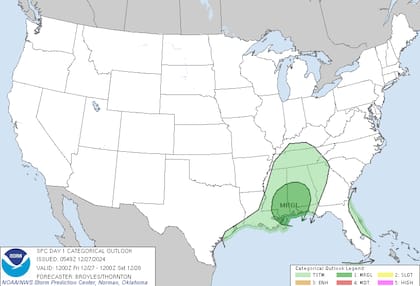 Tormentas severas en el Golfo: el NWS pronosticó lluvias intensas y tormentas eléctricas en estados como Mississippi y Alabama
