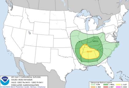 Tormentas severas en el valle bajo del Ohio y el sur profundo de EE.UU., con riesgo de granizo y ráfagas de viento dañinas