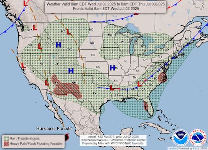 Tormentas severas en múltiples frentes: desde Montana hasta Utah, sistemas convectivos podrían generar ráfagas de viento peligrosas y granizo, mientras una vaguada canadiense afecta los Grandes Lagos