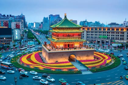 Torre de la campana, en el centro de Xi’an, construida en 1384 a comienzos de la Dinastía Ming.