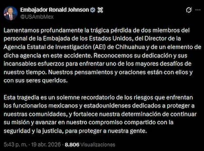 Trabajaban en un operativo antidrogas en México y fallecieron en un accidente de auto.