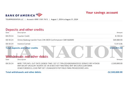 Transferencia a Adcap Uruguay Agente de Valores con la descripción "Pop pago para proveedores AFA"