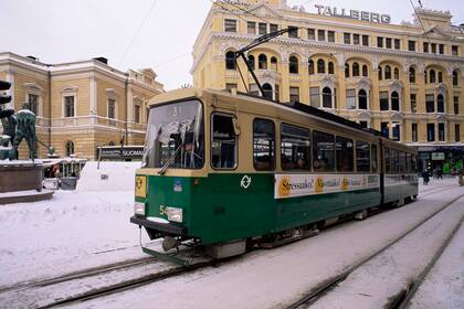 Tranvia en invierno en Helsinki