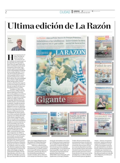 Tras 112 años, el diario La Razón publicó su última edición