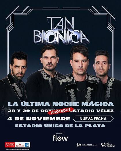 Tras agotar los Vélez, Tan Biónica lanzó a la venta las entradas para su tercer show, el 4 de noviembre en el Estadio Único de La Plata (Foto: Instagram @chanotb)