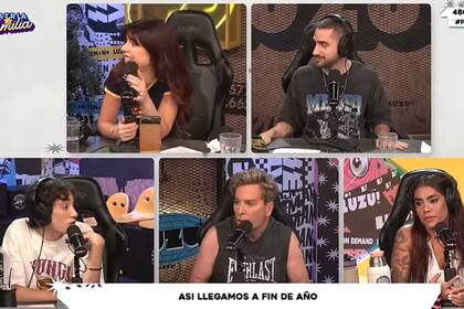 Tras el altercado, Camila Mayan, Fede Popgold, Lucas Spadafora, Guido Süller y Anita Espósito continuaron con la transmisión (Foto: Captura de video / Luzu TV)
