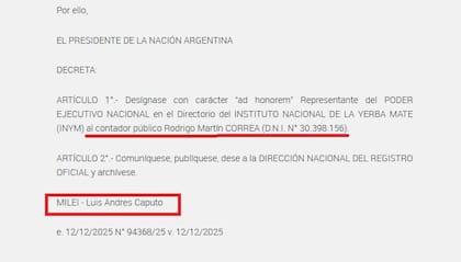 Tras ignorar al organisom durante dos años, el Gobierno Nacional sorpresivamente para todo el mundo yerbatero, designó el 12 de diciembre pasado un presidente del INYM. Nadie lo esperaba hasta días antes.