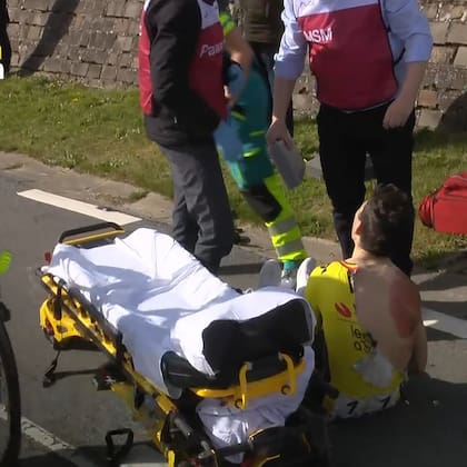 After doctors arrived, Wout van Aert was put on a stretcher and taken to a hospital.