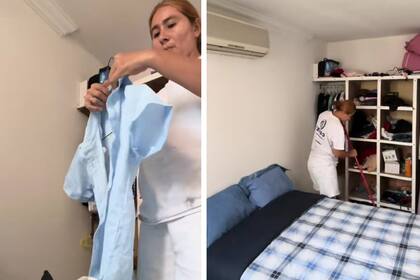 Tras llevar a sus hijos al colegio, la mujer se dedica a ordenar la casa