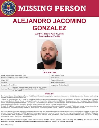 Tras más de diez días de búsqueda y una investigación liderada por las divisiones del FBI en Tampa y Atlanta, se confirmó el hallazgo sin vida del camionero