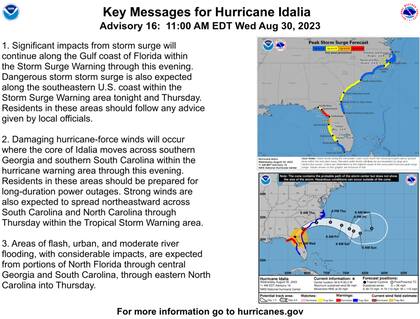 Tras tocar tierra en Florida, el huracán Idalia descendió a categoría 1