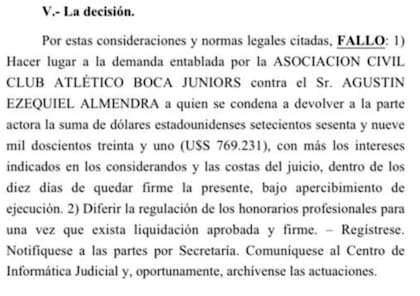 Tras un fallo de la Justicia, Agustín Almendra deberá pagarle una cifra millonaria a Boca.