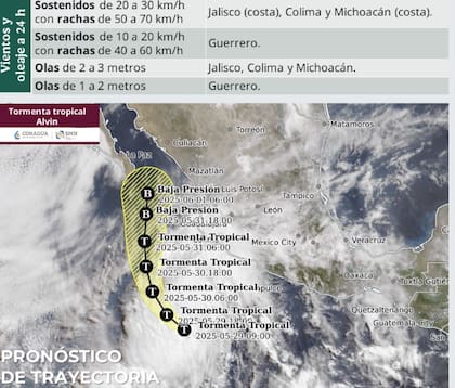 Trayectoria del huracán Alvin en la costa mexicana