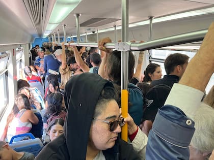 Trenes colapsados con pasajeros que concurren a la marcha universitaria
