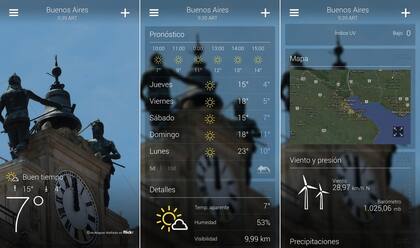 Tres de las vistas de la aplicación de Yahoo!
