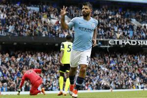 Manchester City-Huddersfield: tres goles de Agüero para el campeón de la Premier