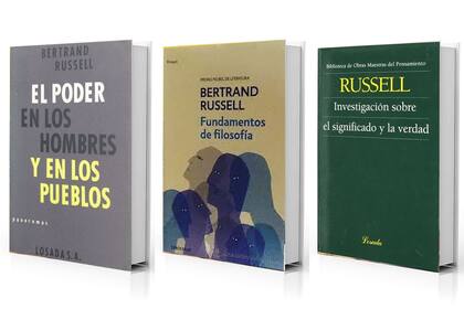 Tres títulos de Russell: "El poder en los hombres y en los pueblos", "Fundamentos de filosofía" e "Investigación sobre el significado y la verdad"