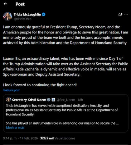 Tricia McLaughlin anunció su renuncia al DHS