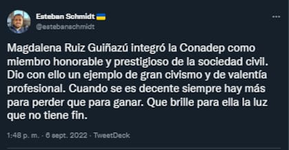 Tristeza por la partida de Magdalena Ruiz Guiñazú (Foto: Captura de Twitter)