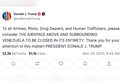 Trump advirtió del cierre del espacio aéreo en Venezuela, en medio de las tensiones con Maduro
