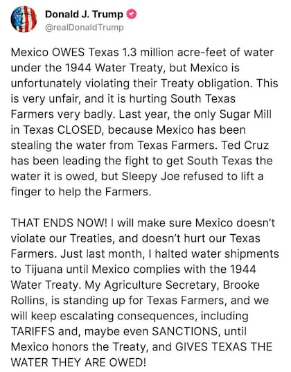 Trump amenazó a México con imponer nuevas tarifas y México no paga el agua que le debe a Estados Unidos