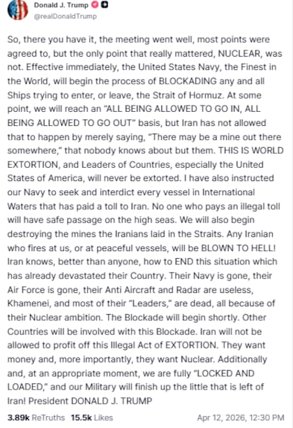 Trump anunció que el bloqueo comenzará pronto