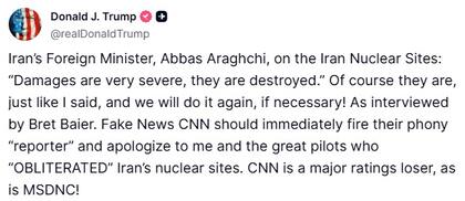 Trump contra Araqchi en su red social Truth Social