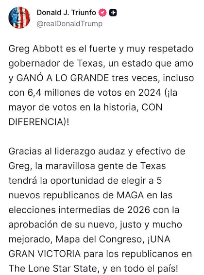 Trump elogió al gobernador de Texas, Greg Abbott