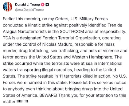 Trump festejó la operación en el Caribe