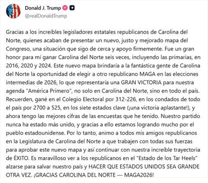 Trump había celebrado anticipadamente el triunfo de su estrategia en Carolina del Norte