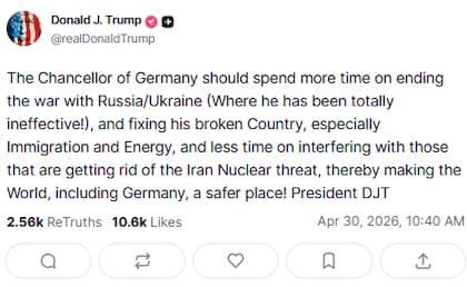 Trump volvió a atacar a Merz