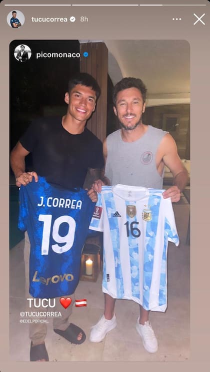 Tucu Correa le regaló un par de camisetas a Pico Mónaco, una del Inter de Milán, su actual equipo, y otra de la selección argentina