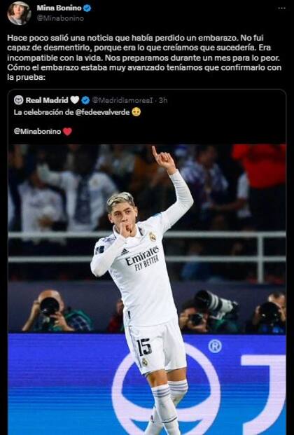 Tuit de Mina Bonino tras la consagración del Real Madrid