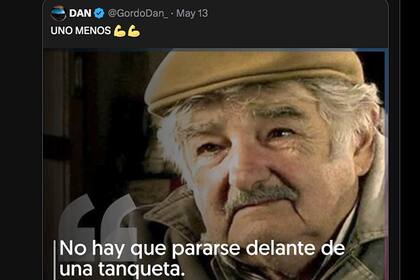 Tuit del Gordo Dan sobre Mujica: "uno menos"