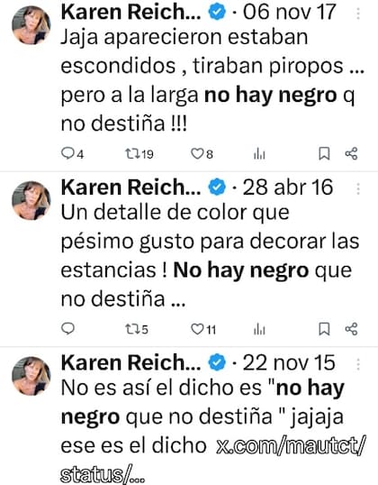 Tuits de Karen Reinhardt de 2015, 2016 y 2017
