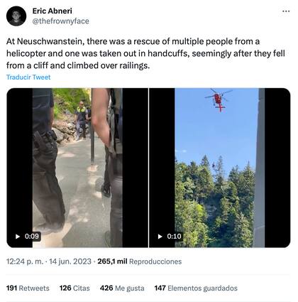 Turista registra el momento de la detención y la llegada del helicóptero a Neuschwanstein