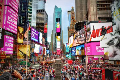 Turistas en Times Square