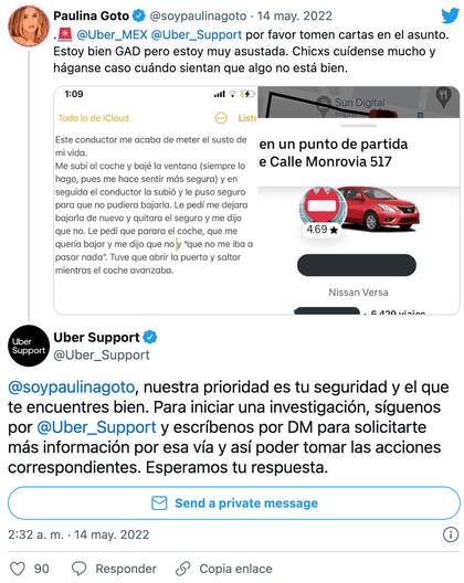 Uber le respondió a Paulina Goto