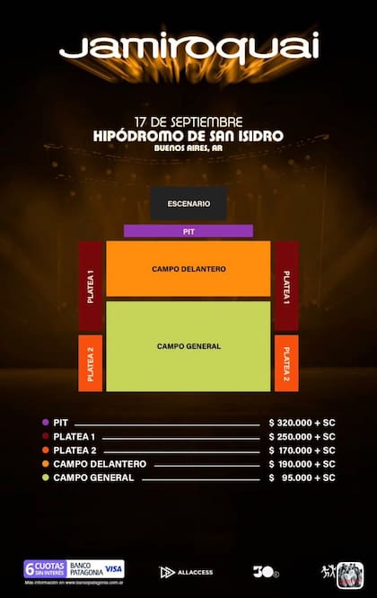 Ubicaciones para ver a Jamiroquai en Argentina