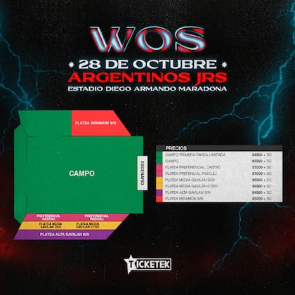 Ubicaciones y precios del show de Wos en Argentinos Juniors (Foto: Gentileza Prensa)