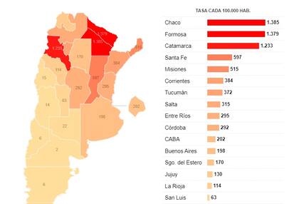 último mapa nacional sobre la situación del dengue en Argentina