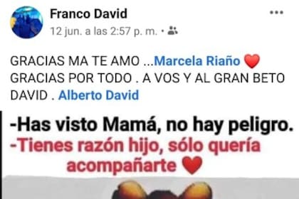 Último posteo de Franco David en Facebook