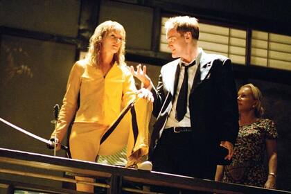 Uma Thurman y Tarantino en el rodaje de Kill Bill.